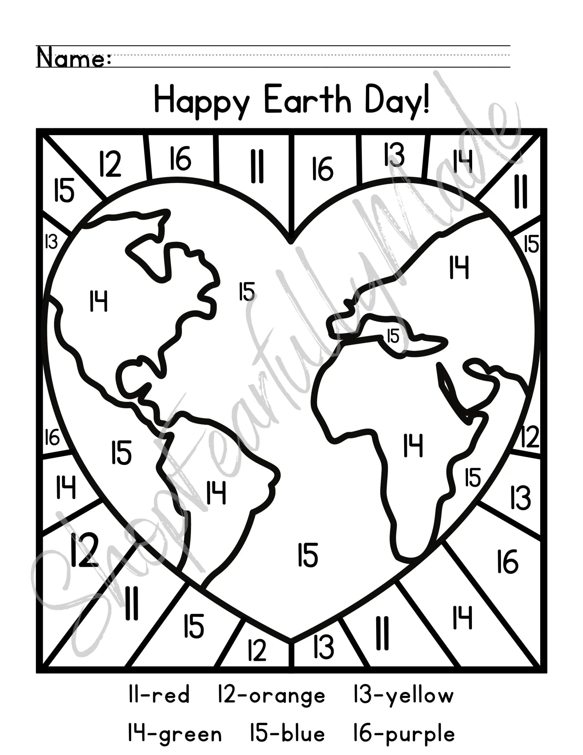 Earth Day Coloring color By Number Letter Addition Subtraction Sight Word Etsy