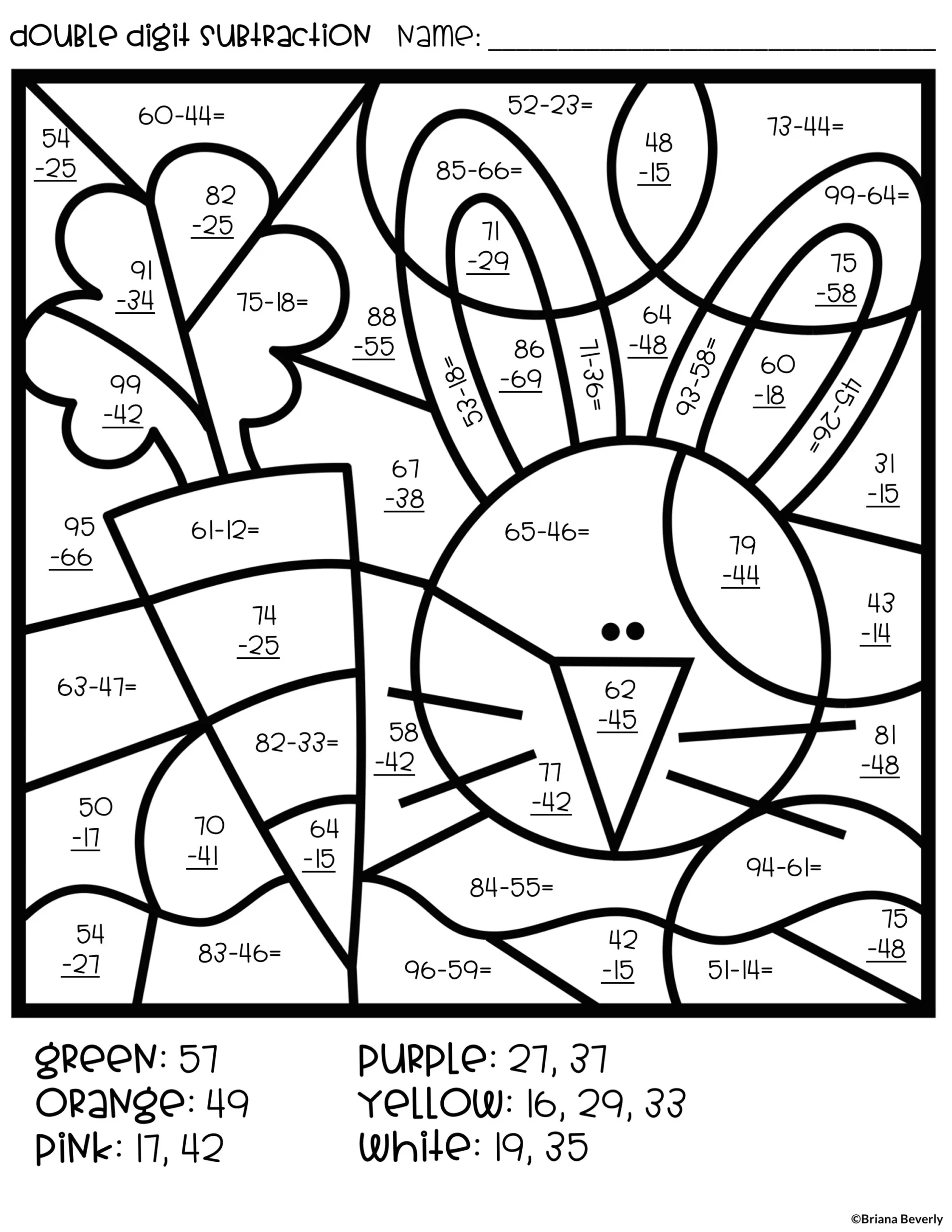 Easter Color By Number Double Digit Addition Subtraction Teaching With Briana Beverly