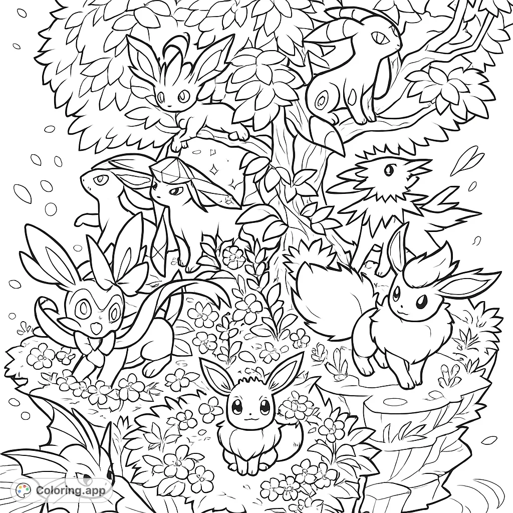 Eeveelution Forest Gathering Coloring app