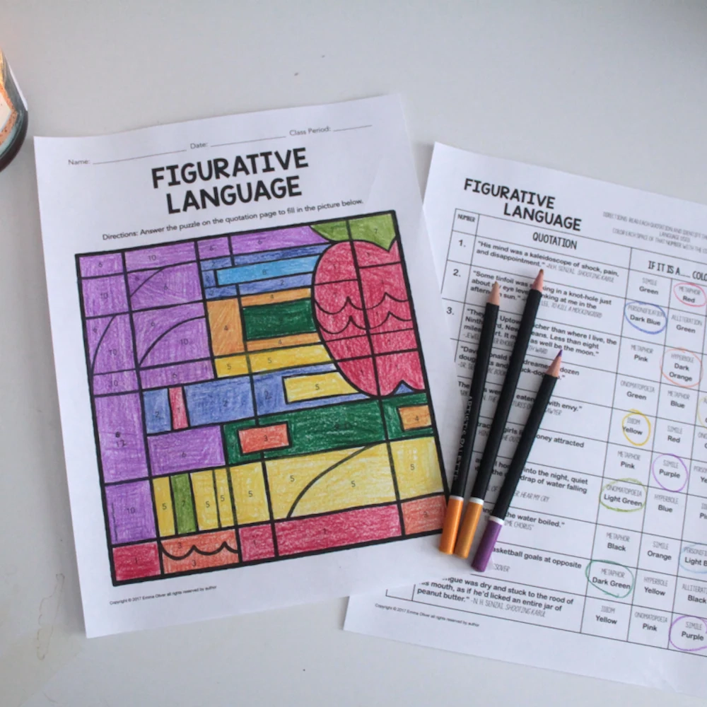 ELA Color By Number Activities Bundle Figurative Language More Read Relevant