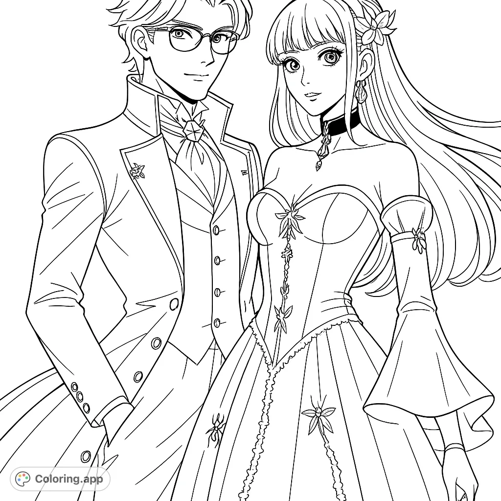 Elegant Anime Couple Coloring app