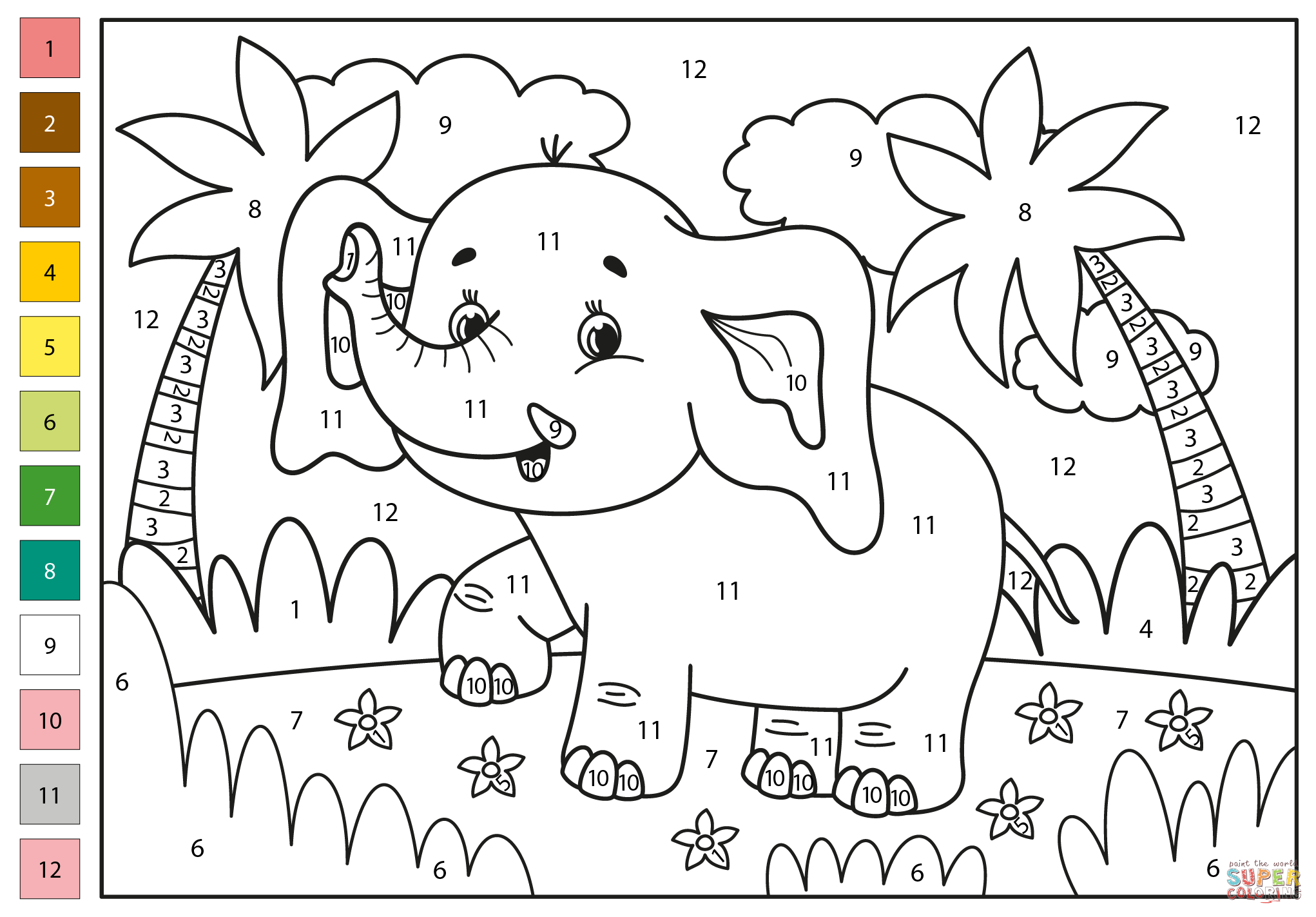 Elephant Color By Number Coloring Page Free Printable
