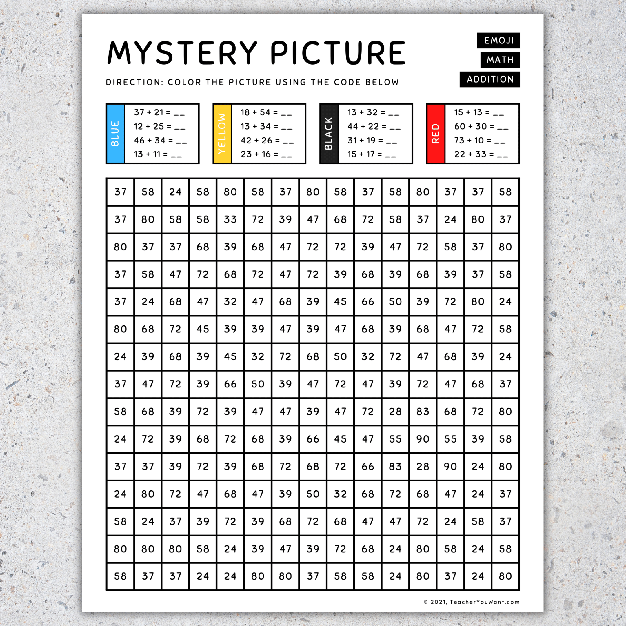 Emoji Mystery Picture Color By Number Addition And Subtraction Made By Teachers