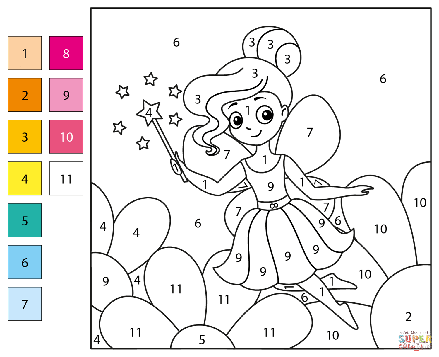 Fairy Color By Number Coloring Page Free Printable