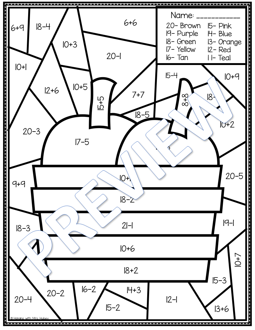 Fall Color By Number Addition And Subtraction My WordPress