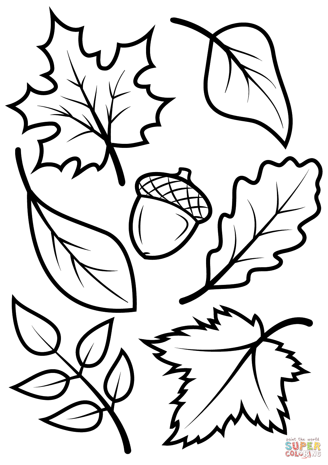 Fall Leaves And Acorn Coloring Page Free Printable