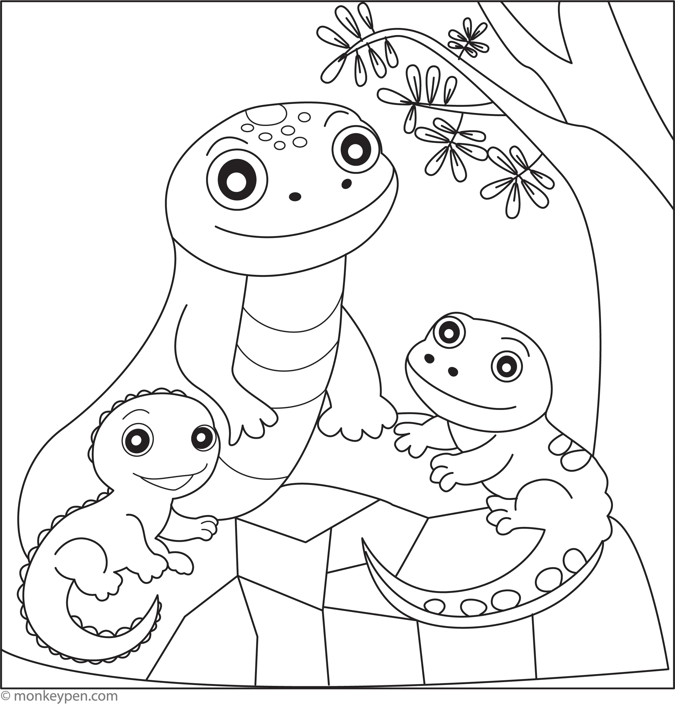 Family Of Lizards Free Kids Coloring Page Download