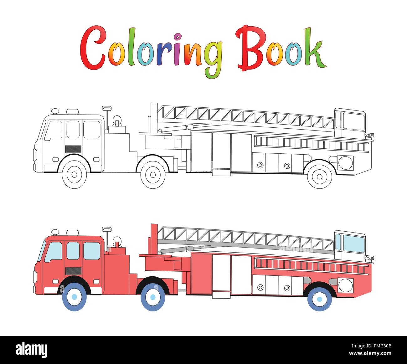 Fire Truck Coloring Book Vector Coloring Pages For Kids Vector Illustration Eps 10 Stock Vector Image Art Alamy