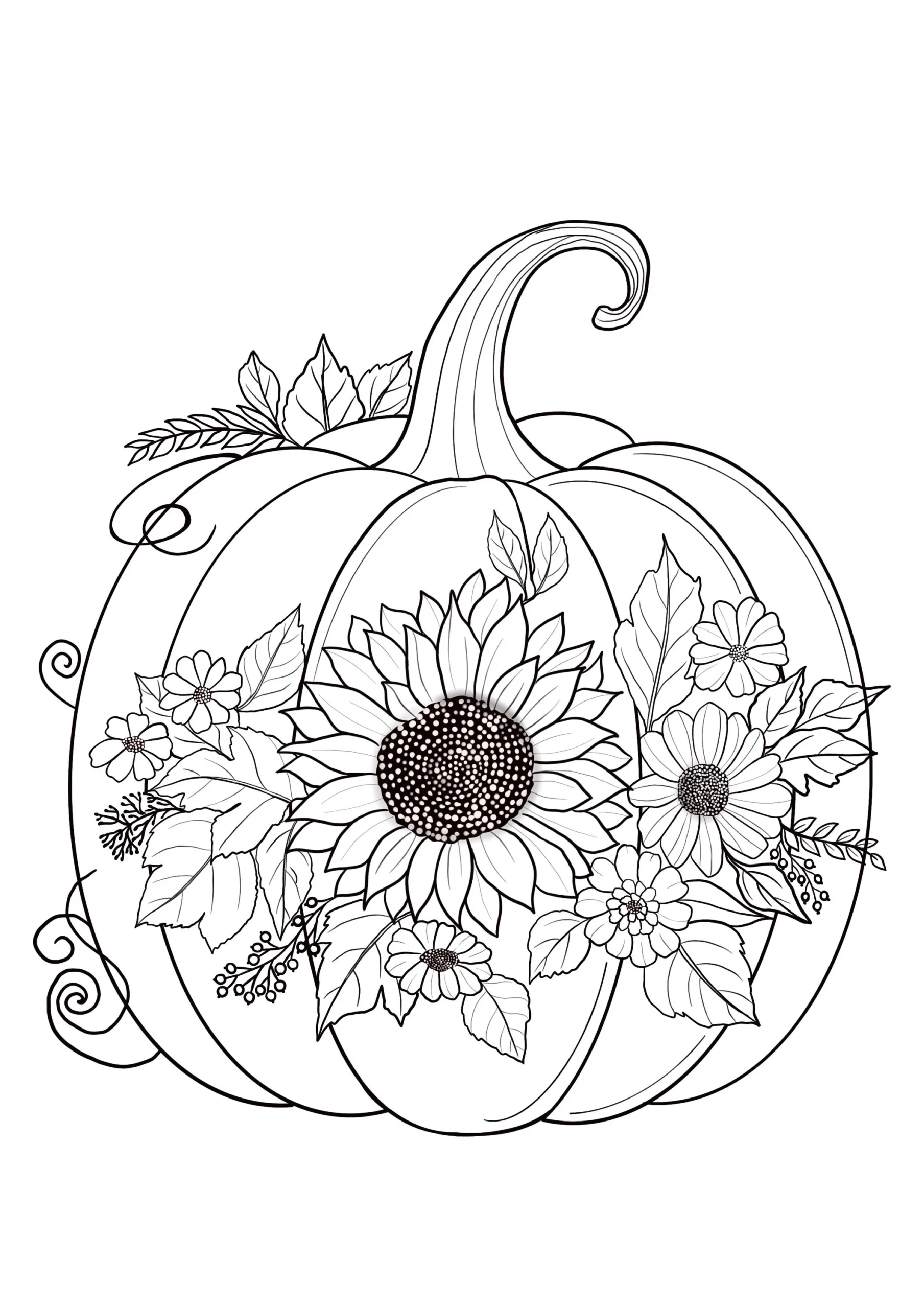 Floral Pumpkin Coloring Pages Fall Autumn Leaves PDF Etsy
