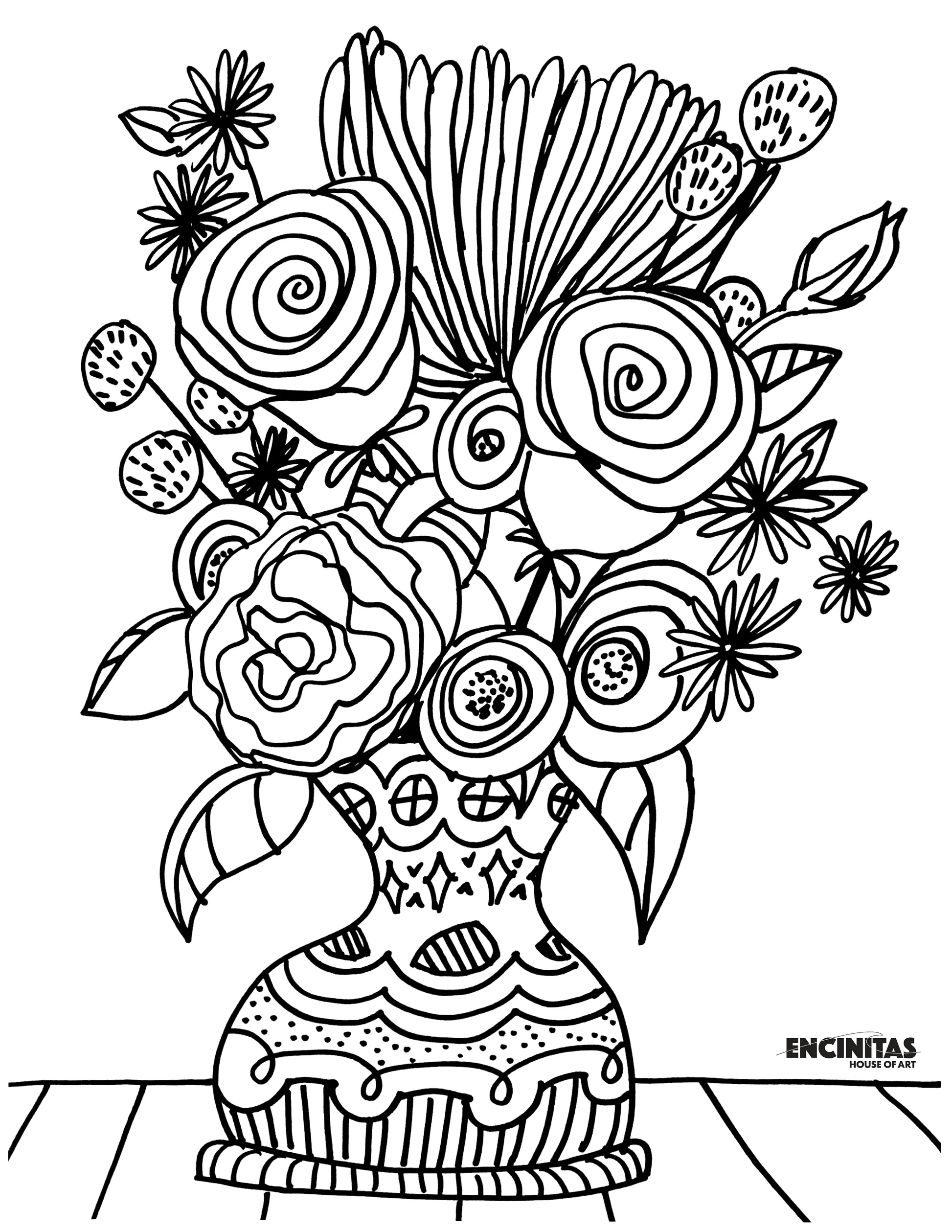 Flower Bouquet Coloring Page Encinitas House Of Art