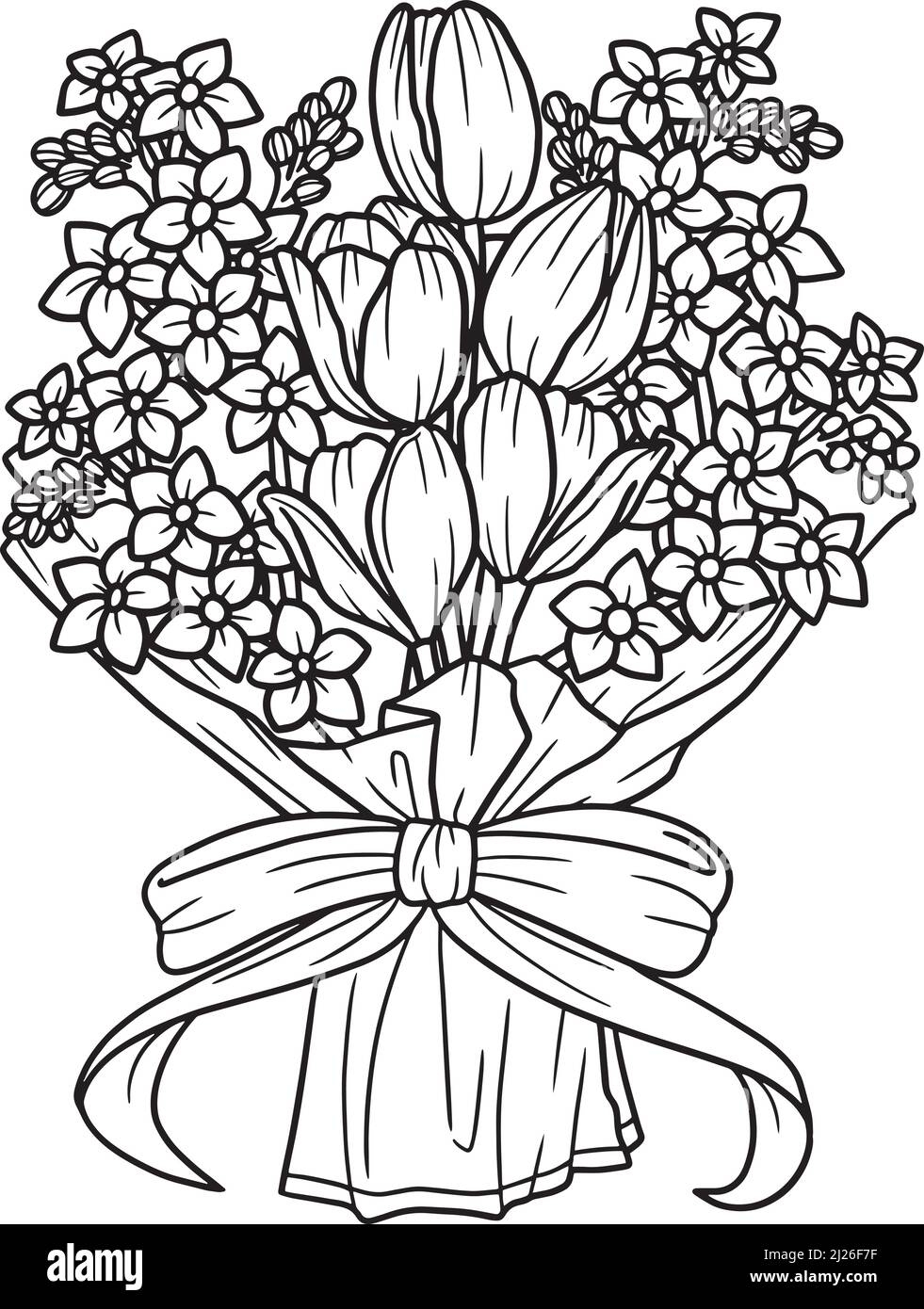 Flower Bouquet Coloring Page For Adults Stock Vector Image Art Alamy