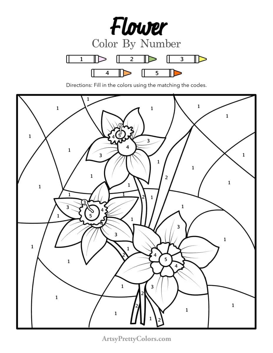 Flower Color By Number Coloring Pages 8 Free Printables Artsy Pretty Colors