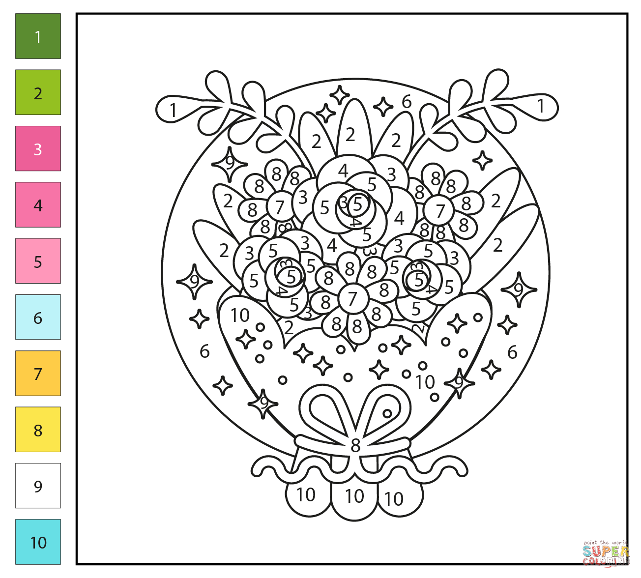 Flowers Bouquet Color By Number Coloring Page Free Printable