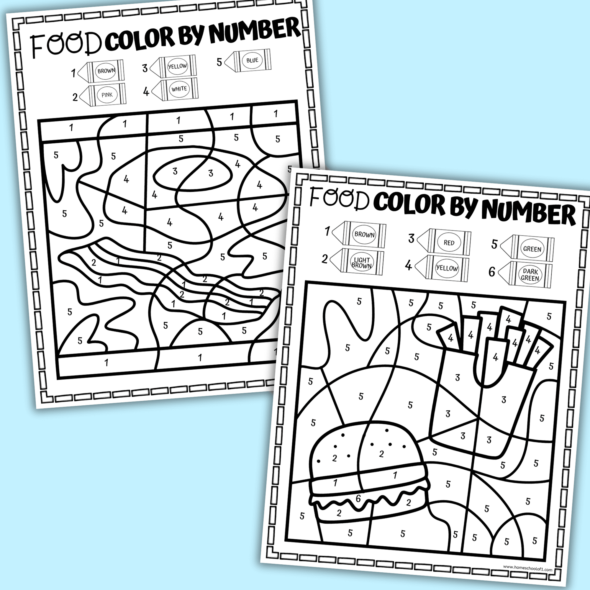 Food Color By Number Worksheets Printable Coloring Pages
