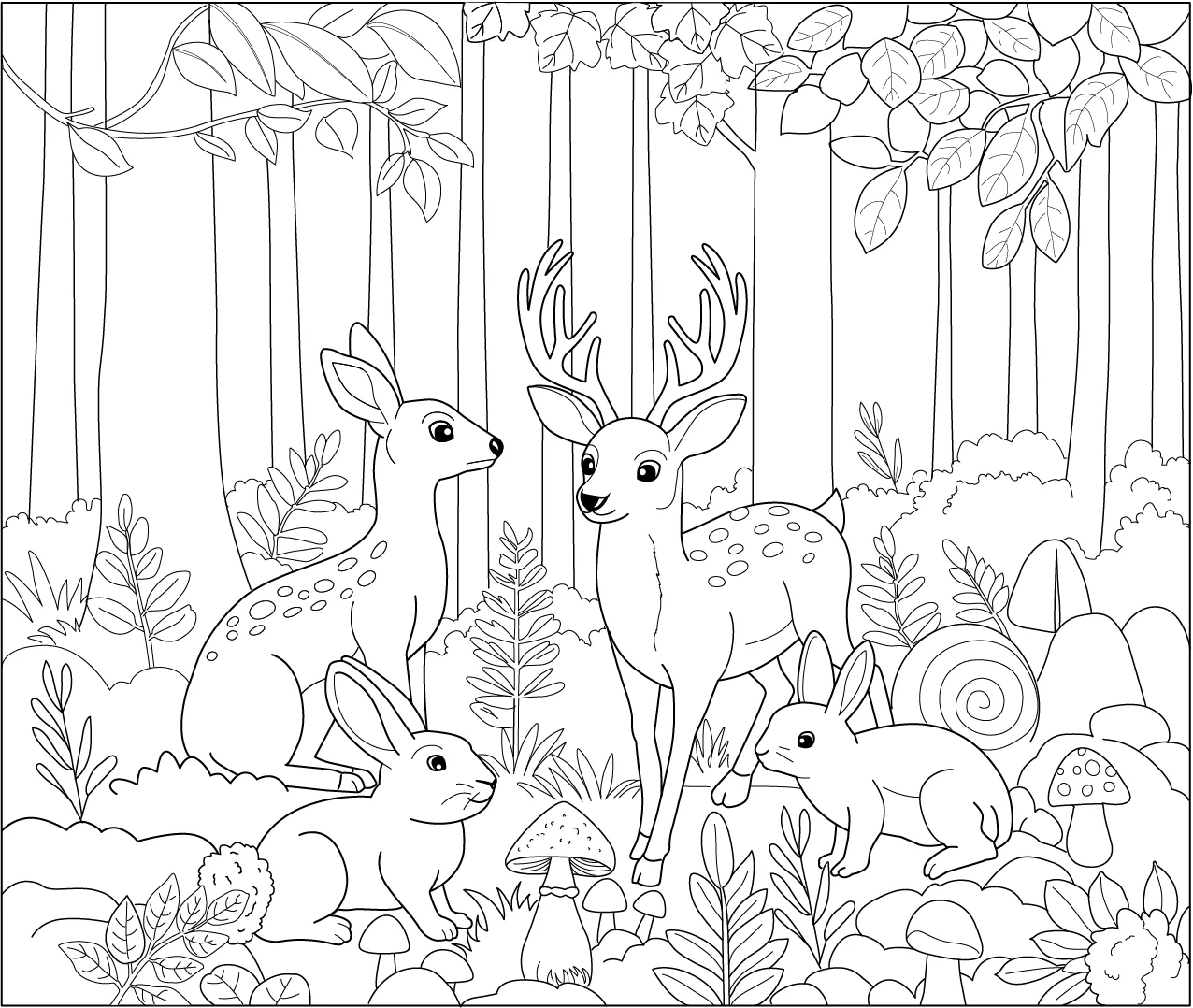 Forest Animal Gathering Coloring Page
