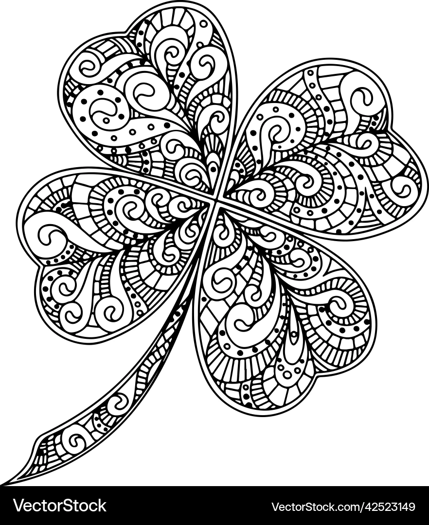 Four Leaf Clover Coloring Page Royalty Free Vector VectorStock
