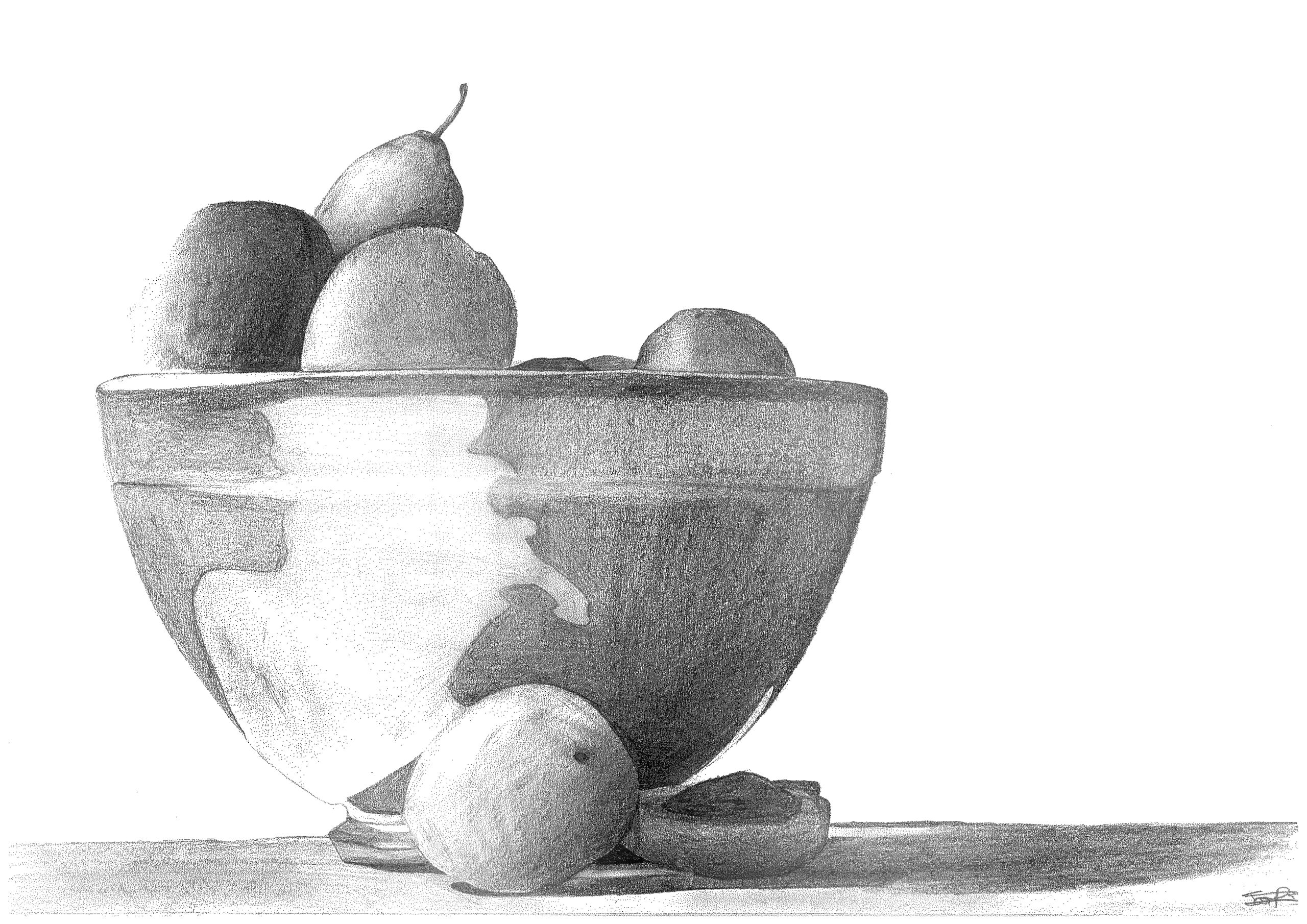 drawing of bowl of fruit