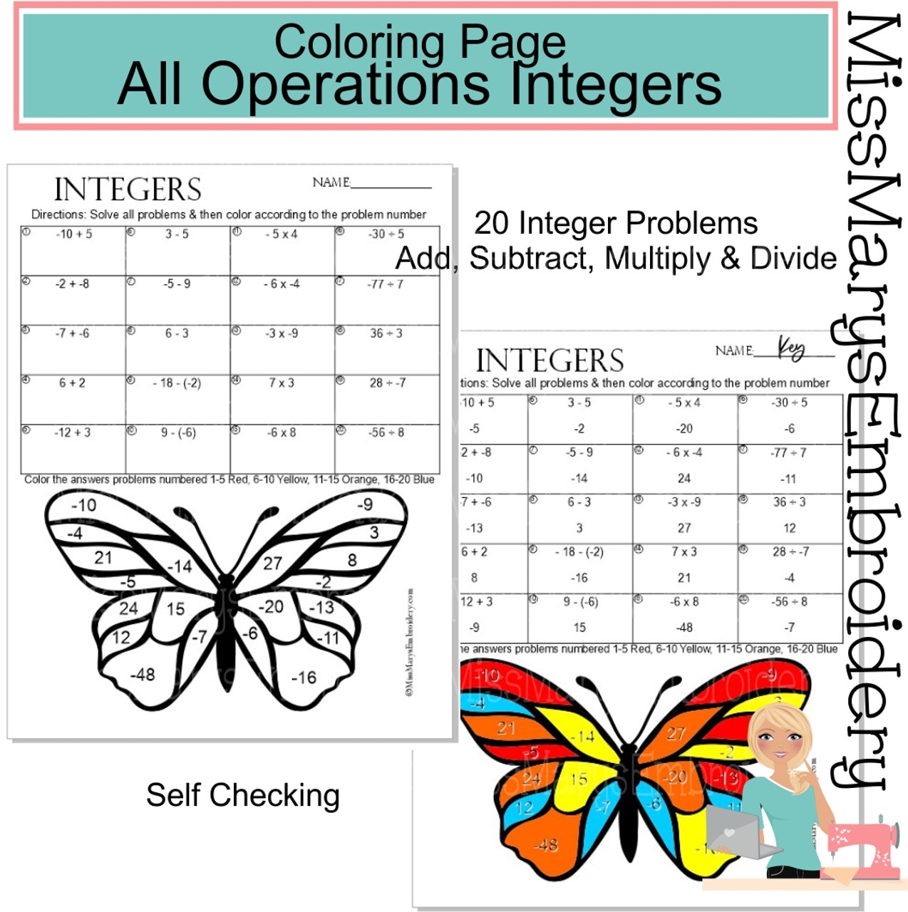 integer operations color by number