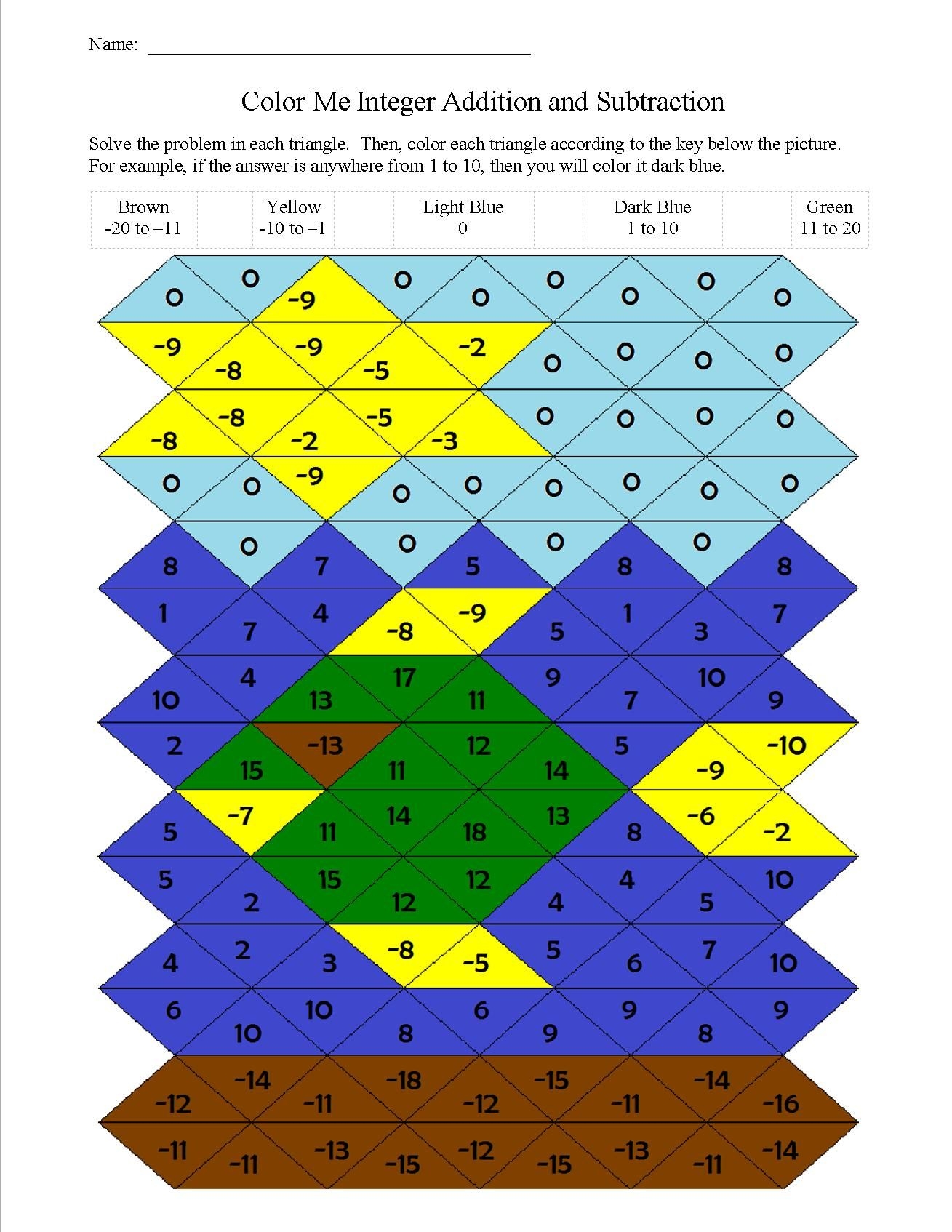 Free Adding Integers Color Worksheet Download Free Adding Integers Color Worksheet Png Images Free Worksheets On Clipart Library