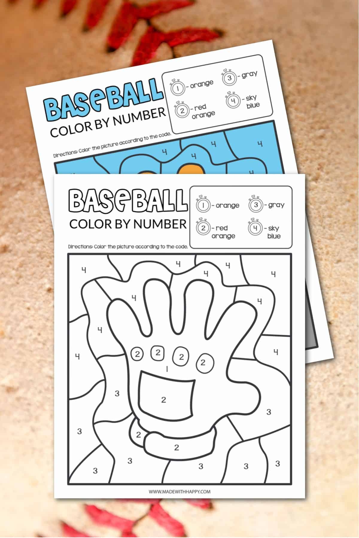 FREE Baseball Color By Number Printable Made With HAPPY