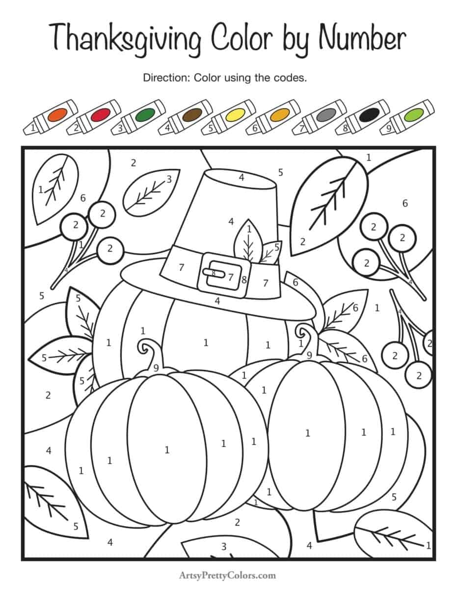 Free Color By Number Thanksgiving Printables Artsy Pretty Colors