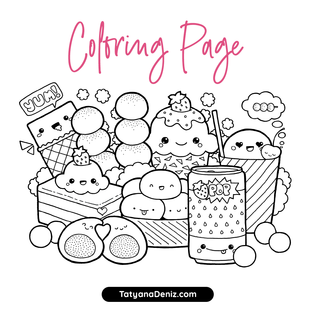 Free Coloring Page With Kawaii Food Doodle Printable PDF Free Coloring Page With Kawaii Food Doodle Printable PDF