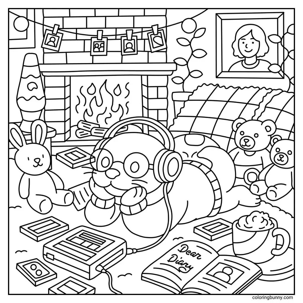 animals watching tv coloring page