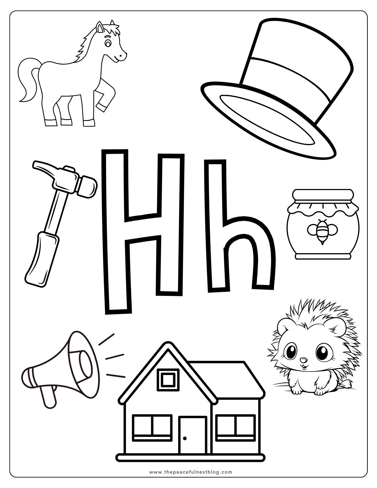 Free Letter H Coloring Page Printable For Toddlers