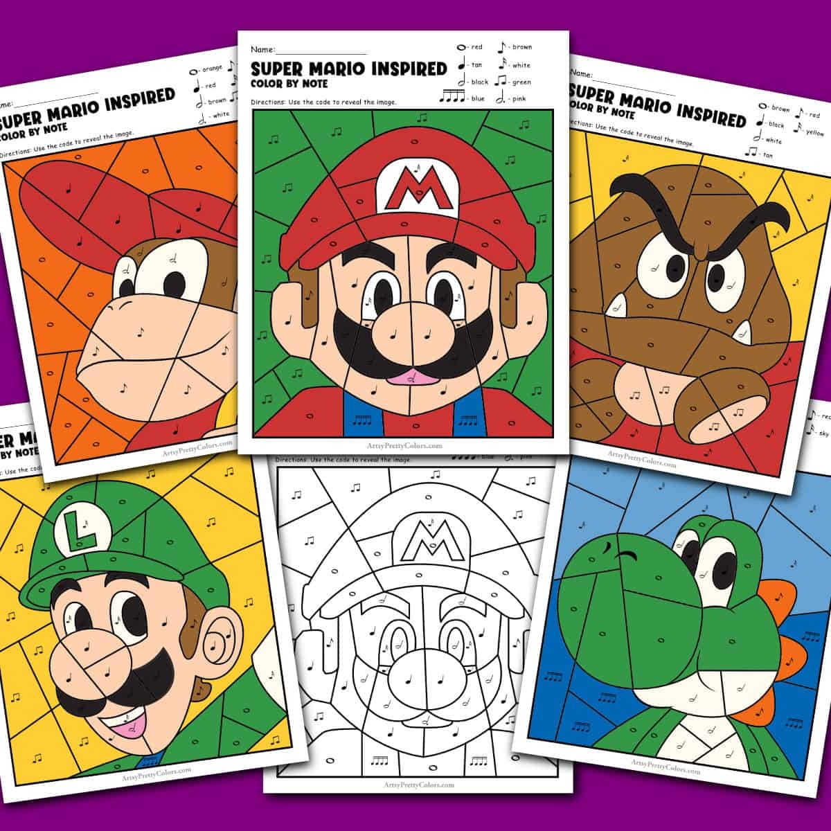 Free Music Color By Number Mario Printables Artsy Pretty Colors