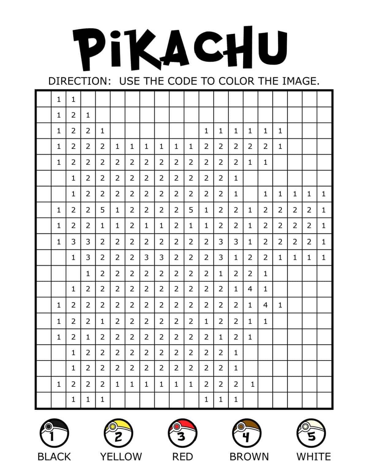 Free Pokemon Color By Number