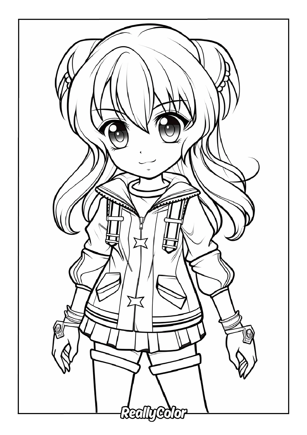 cute anime coloring pages easy
