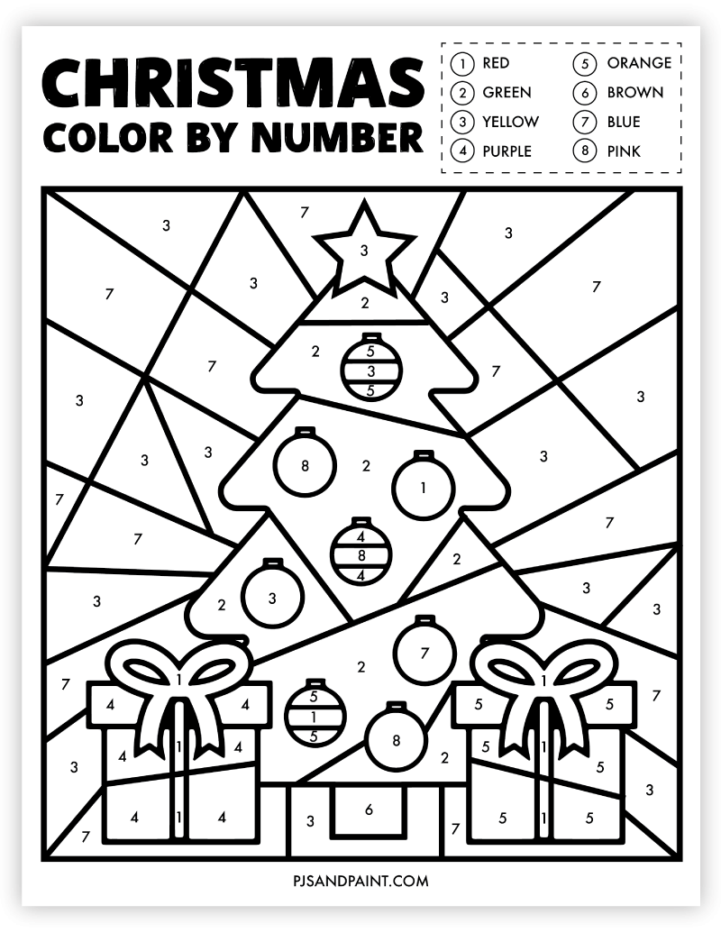 Free Printable Christmas Color By Number Worksheet Pjs And Paint