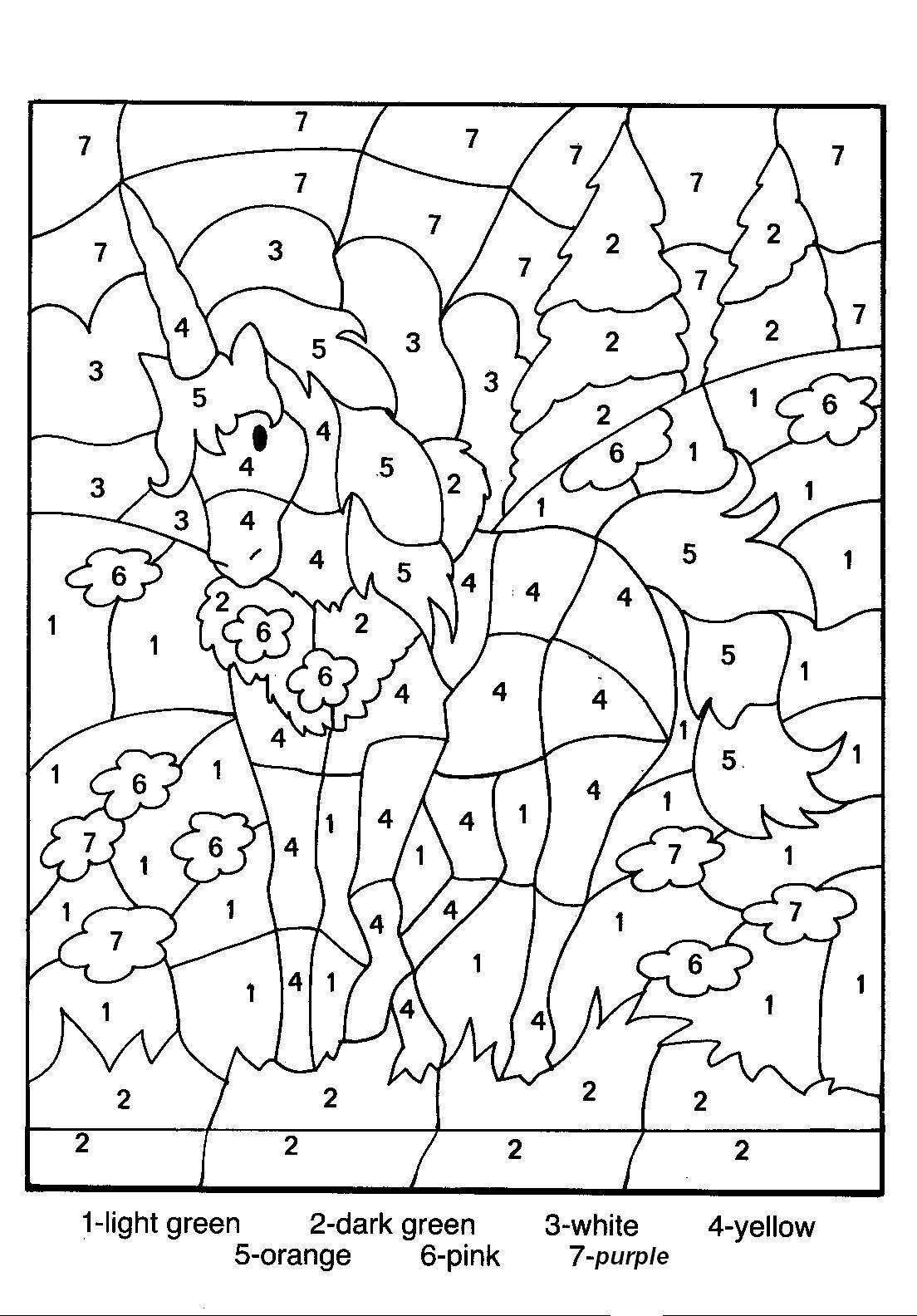 free color by number coloring sheets