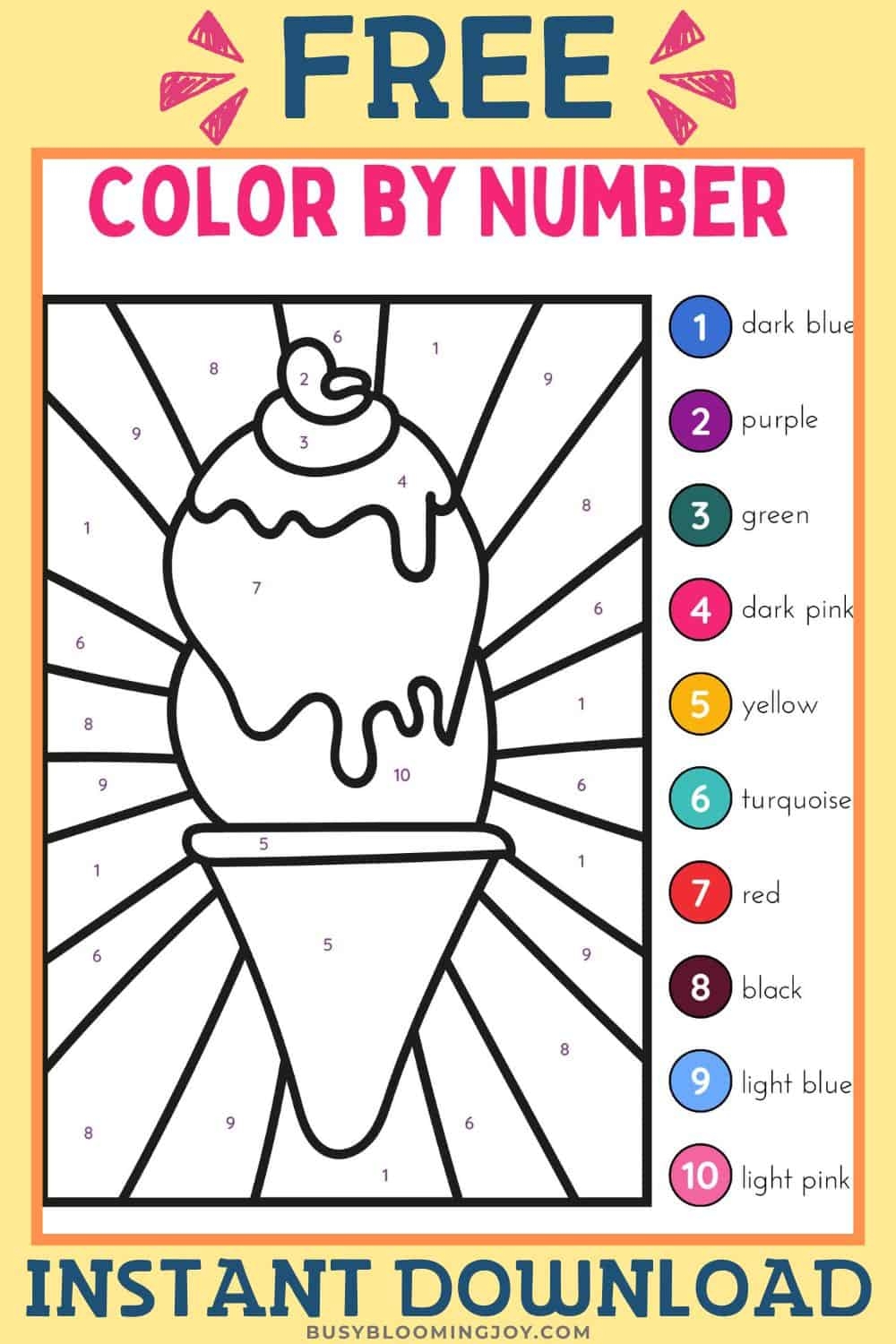 FREE Printable Ice Cream Color By Number Worksheet For Summer