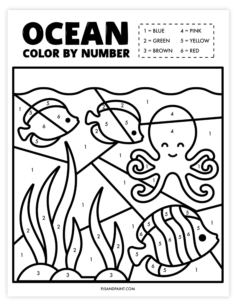 Free Printable Ocean Color By Number Worksheet Pjs And Paint