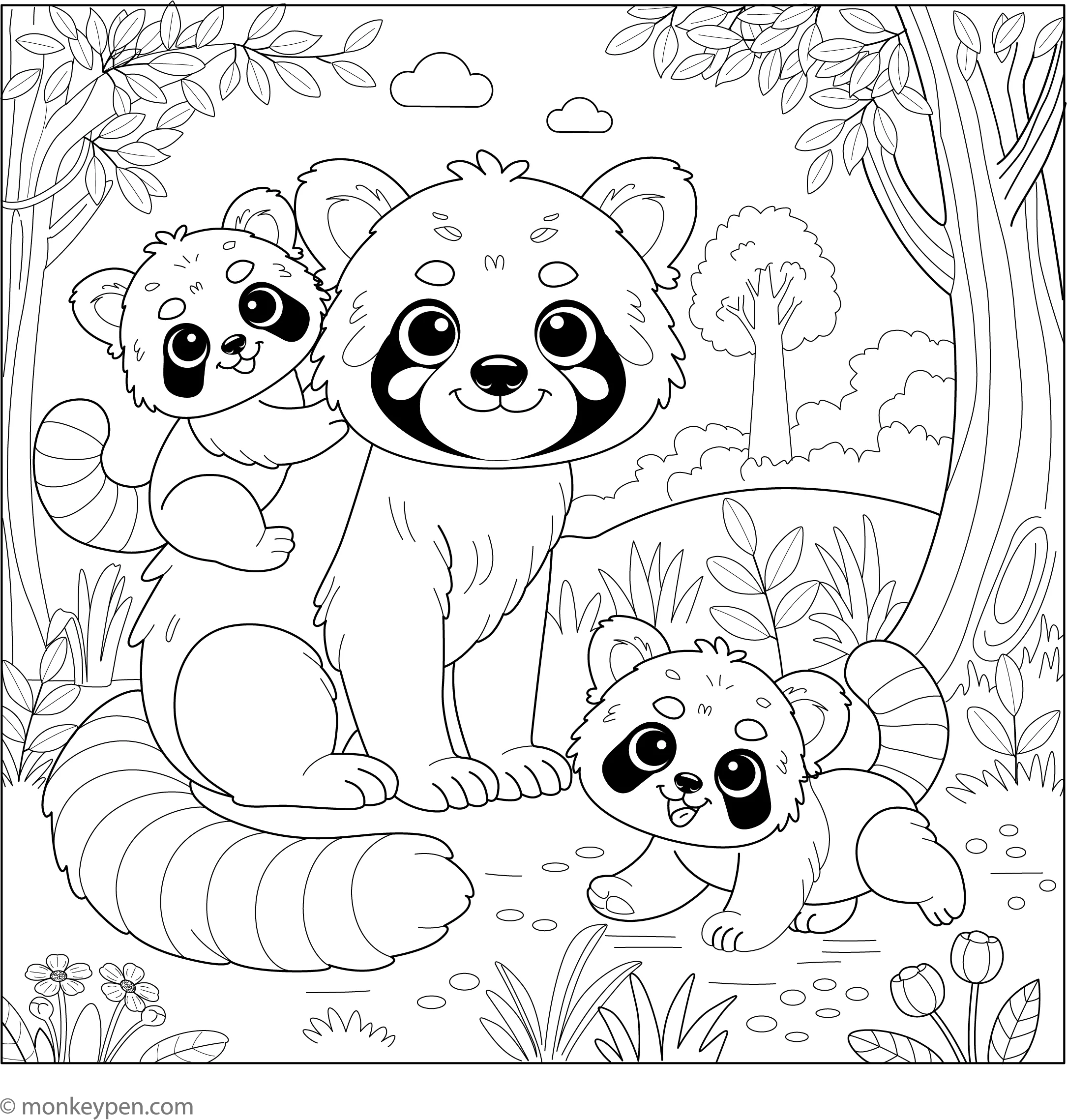 Free Printable Red Panda Family Coloring Page Free Printable Red Panda Family Coloring Page