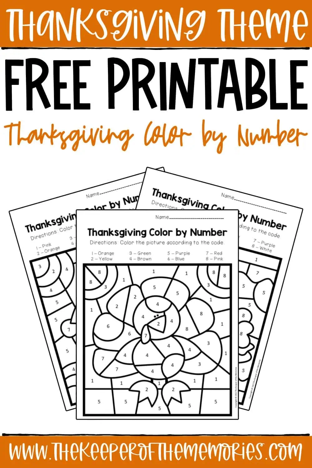 free color by number thanksgiving