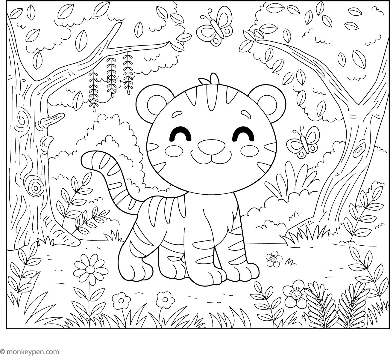 Free Printable Tiger In The Jungle Coloring Sheet For Kids