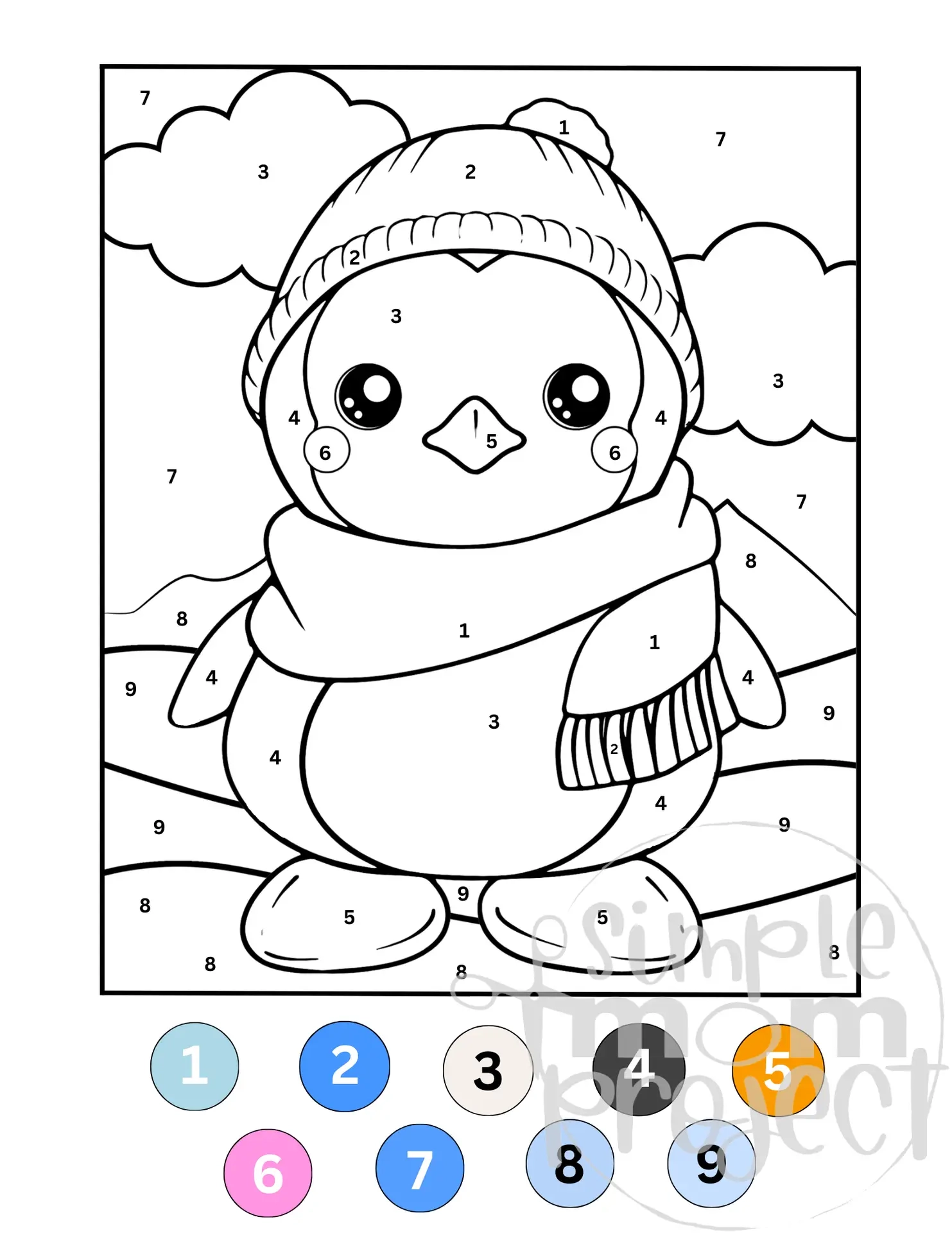 Free Printable Winter Penguin Color By Number Coloring Page Simple Mom Project