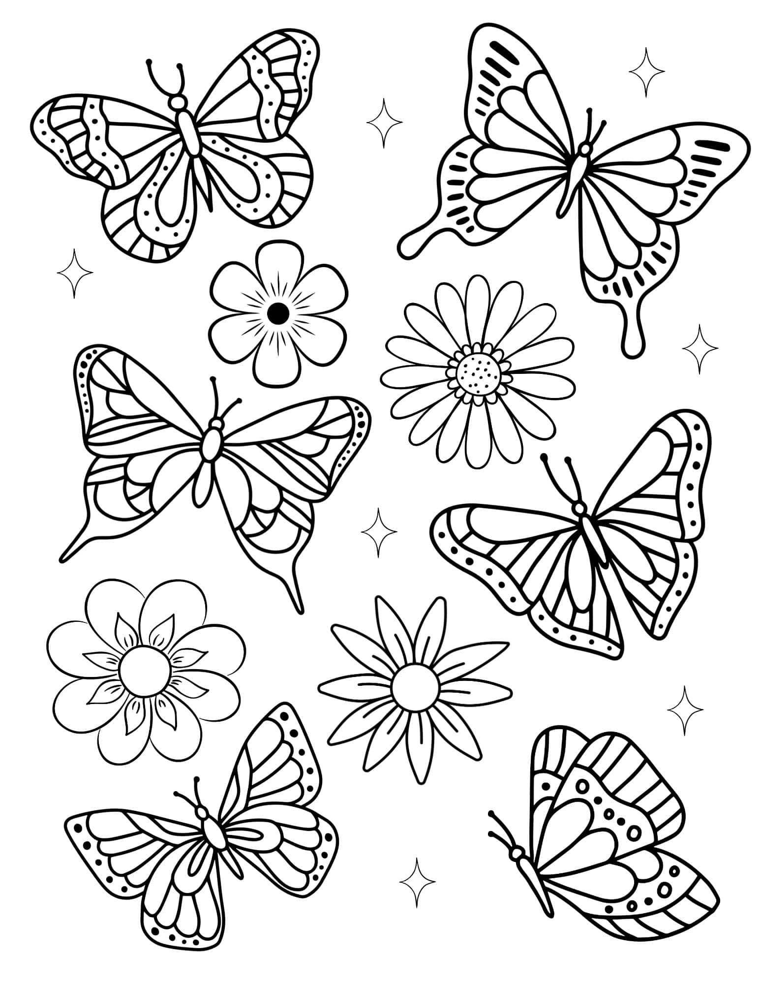 coloring pages flowers butterflies