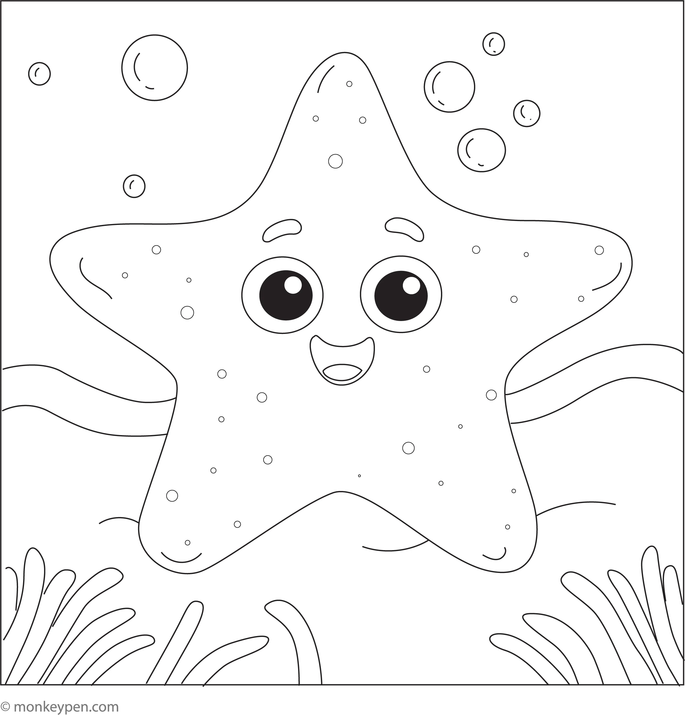 Free Smiling Starfish Coloring Page Printable PDF For Kids