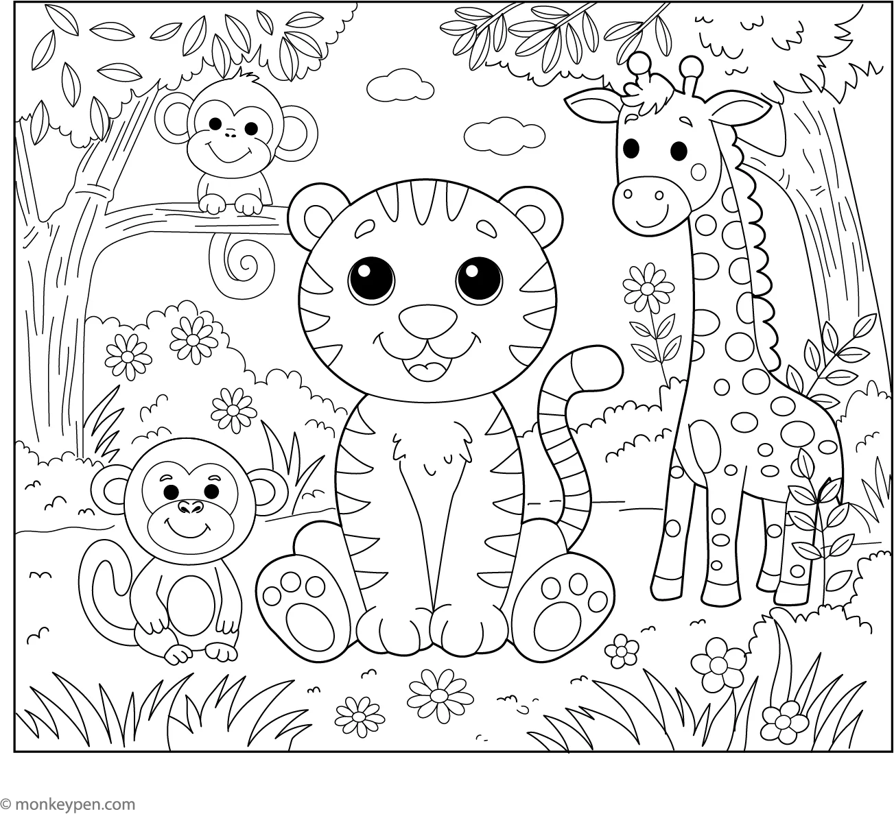 Friendly Tiger And Jungle Friends