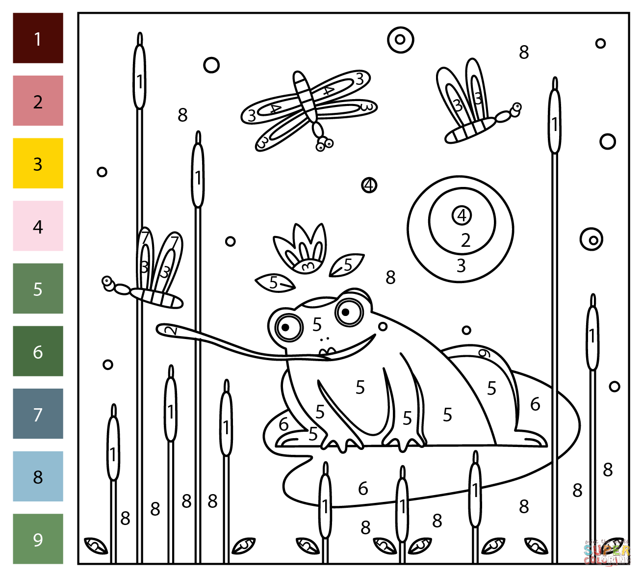 frog color by number frog color by number