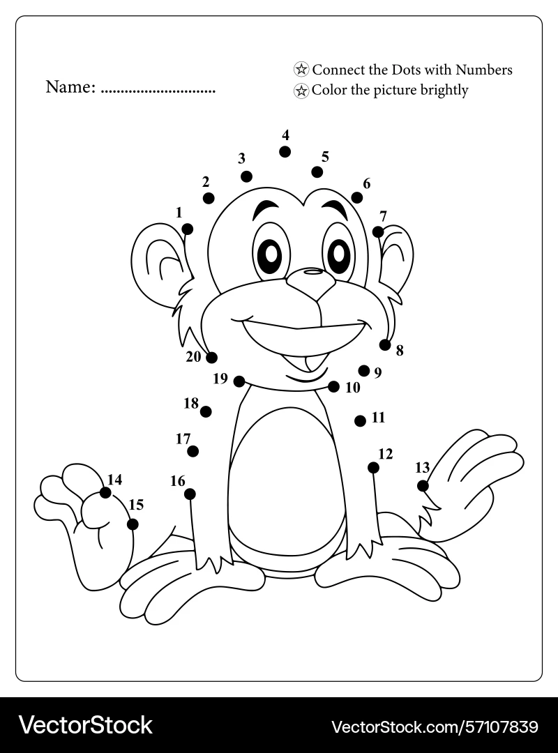 Fun Monkey Connect The Dots Coloring Page For Kids Royalty Free Vector VectorStock Fun Monkey Connect The Dots Coloring Page For Kids Royalty Free Vector VectorStock