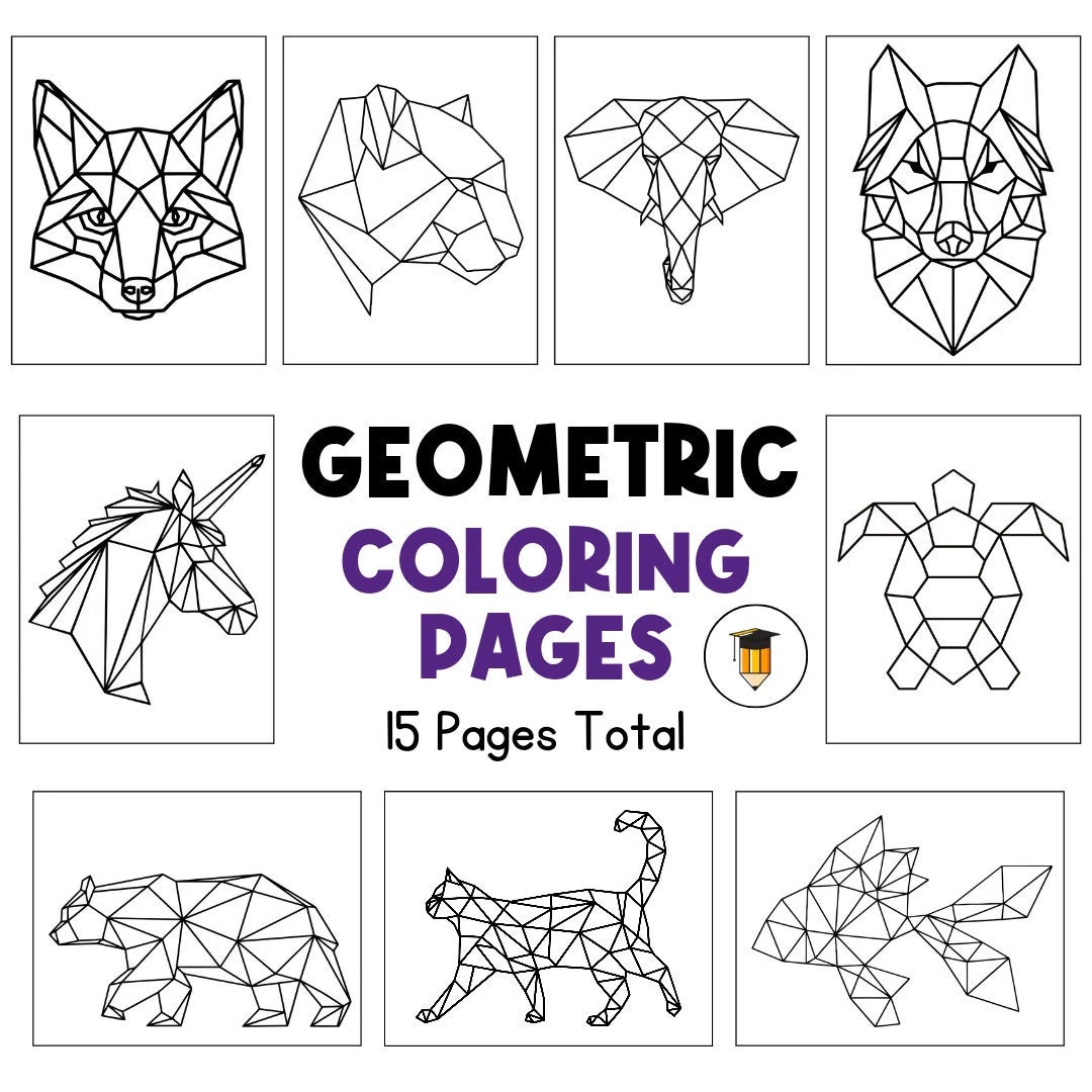 Geometric Animals Coloring Pages Coloring Book Pages Animals Shapes Classroom Printables Worksheets For Kids Geometry Art Etsy Sweden