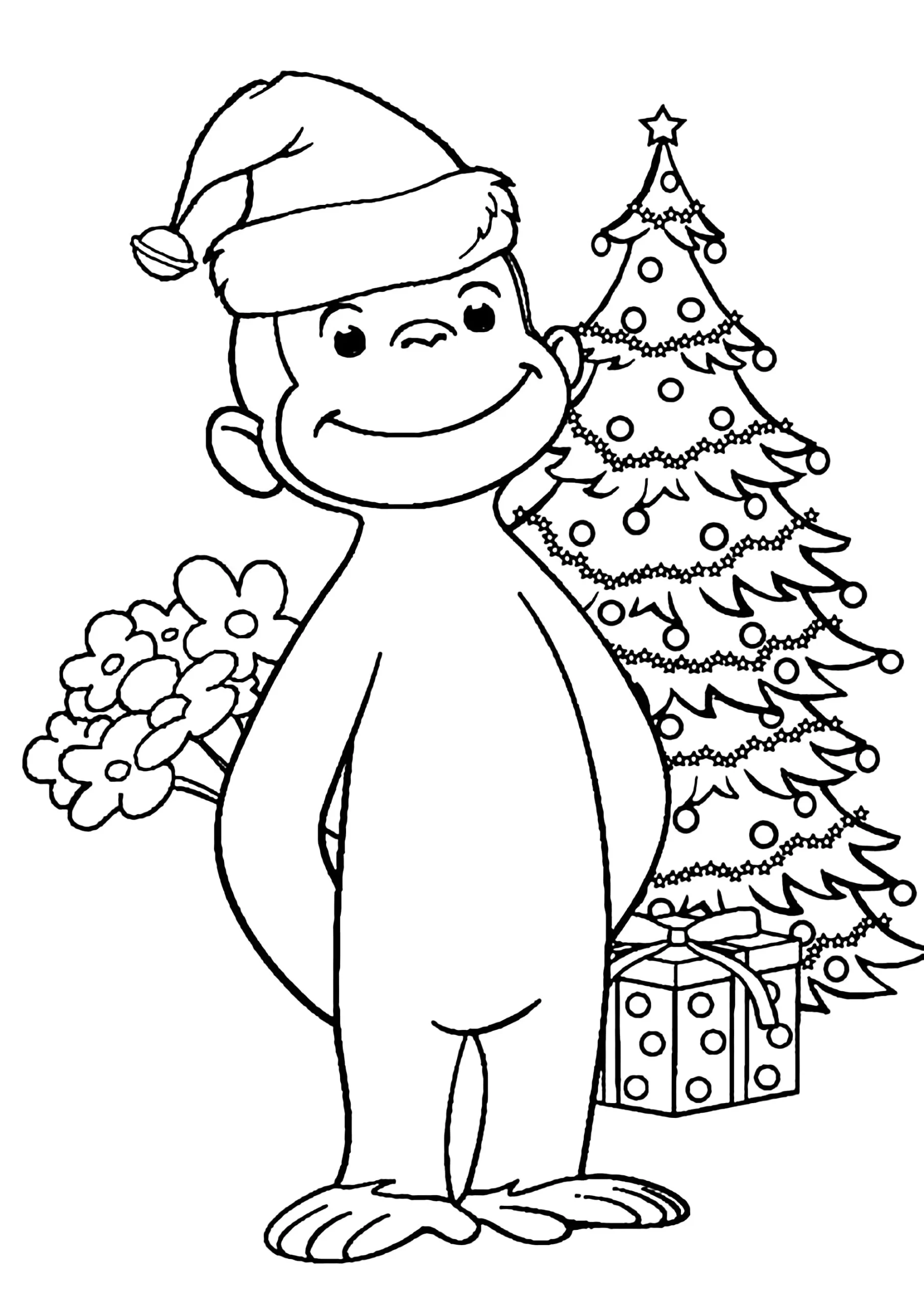 George And A Christmas Tree Curious George Coloring Pages George And A Christmas Tree Curious George Coloring Pages