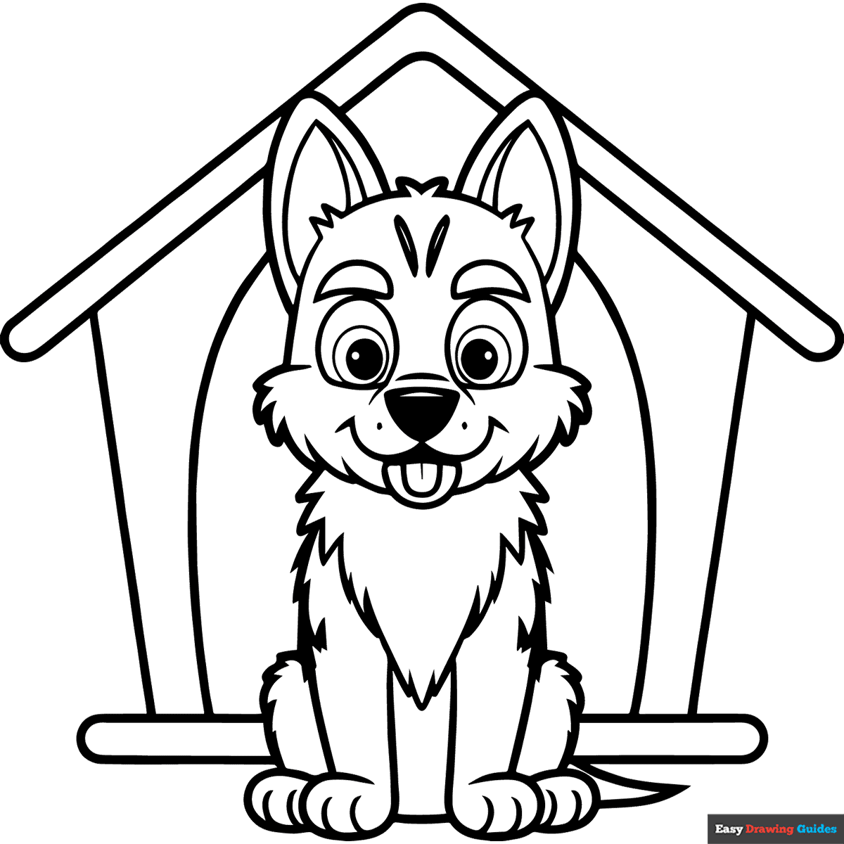 German Shepherd Puppy Doghouse Coloring Page Easy Drawing Guides