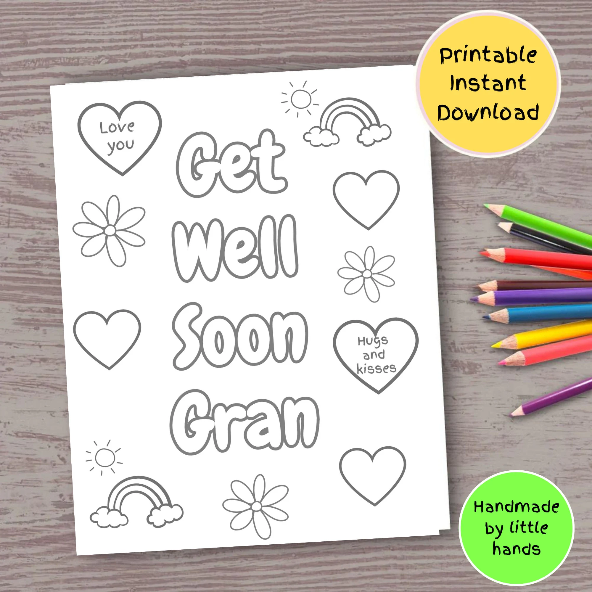 Get Well Soon Gran Coloring Page Kids Printable Card digital Download Etsy