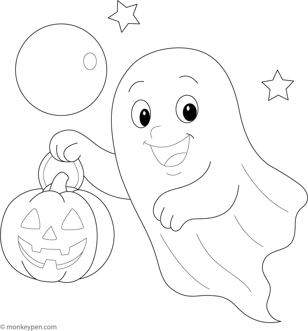 Ghost With A Pumpkin Lantern Free Coloring Page Printable PDF