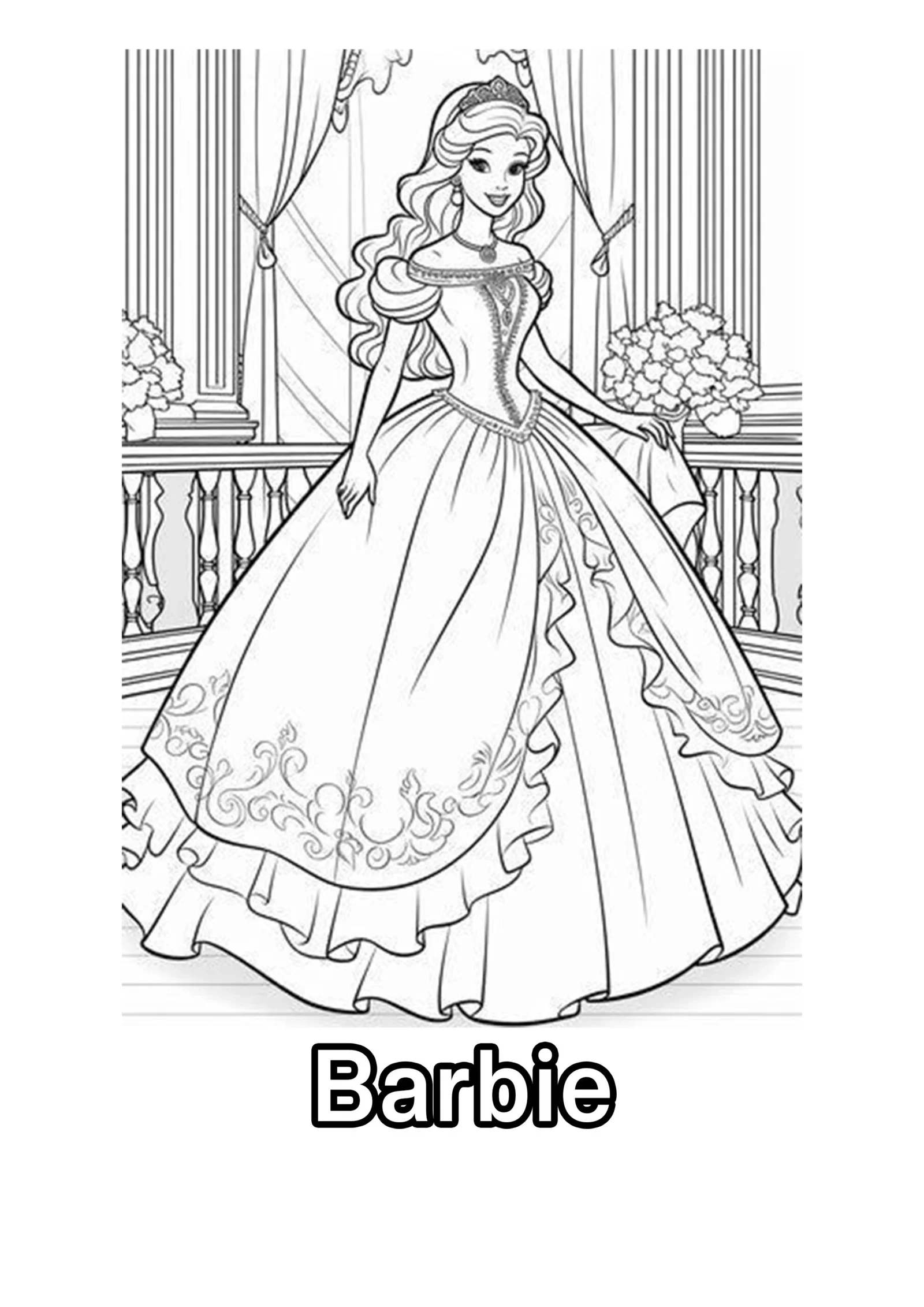 Gorgeous Barbie As A Princess Coloring Page For Kids Free Activity PDF Download The Imagination Hive
